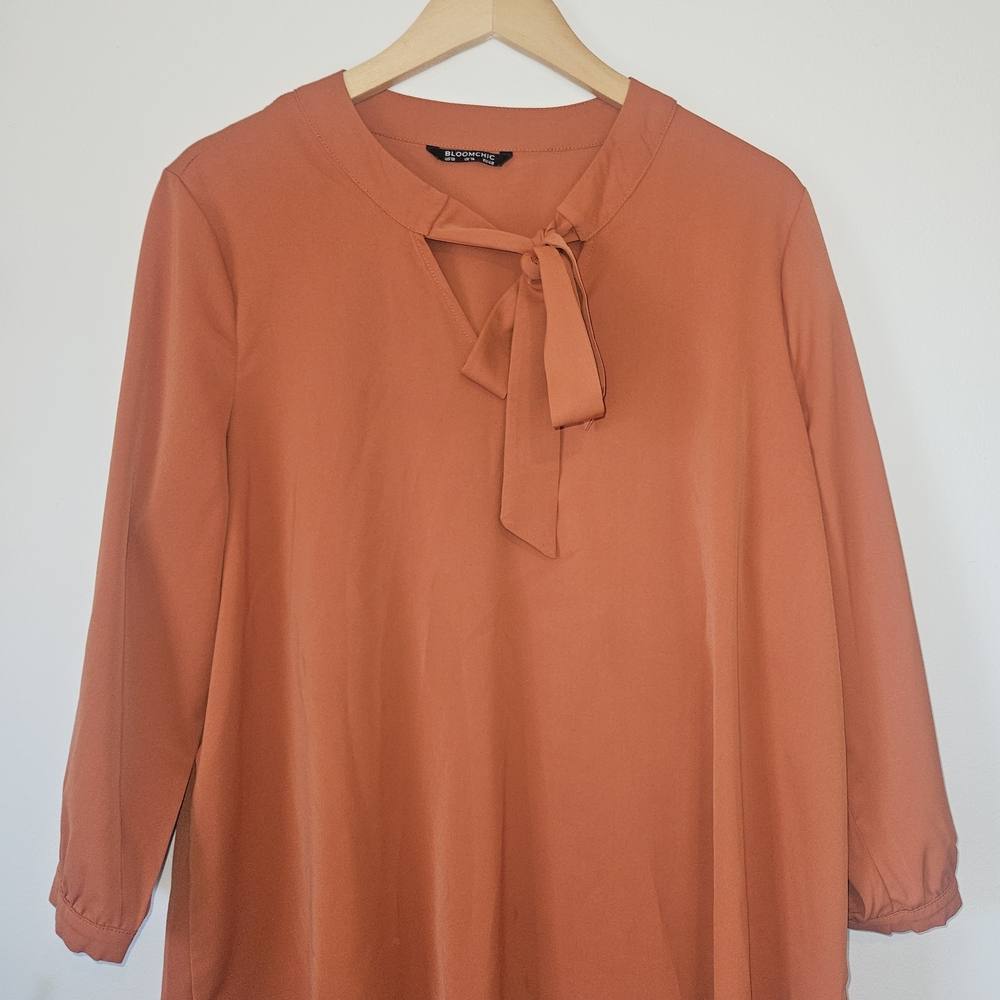 BloomChic Terracotta Blouse with Tie Accent
